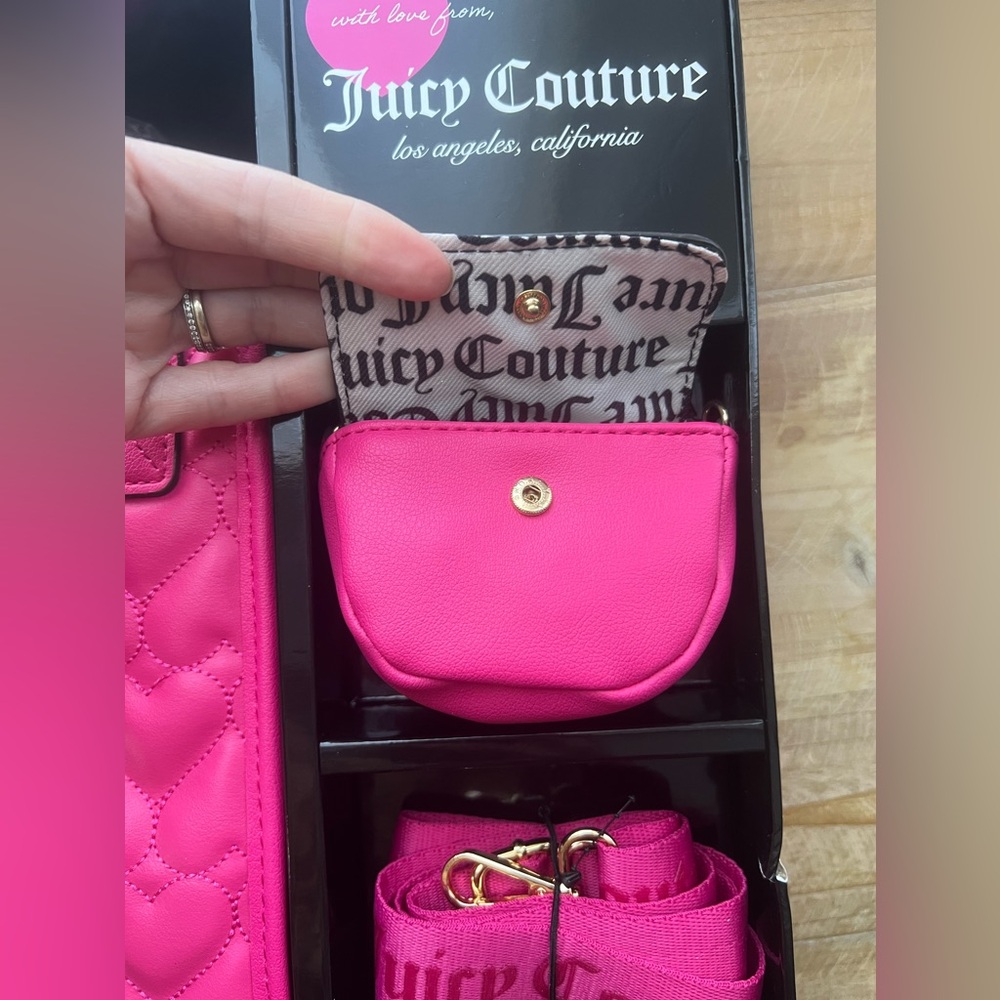 Juicy Couture Free Love Pink Quilted Heart Tote Crossbody Set New - Picture 5 of 7
